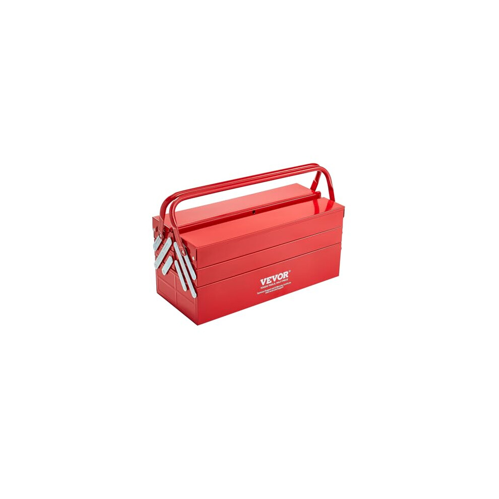 Metal Tool Box, 18-inch, 3-Tier 5-Tray Portable Folding Tool Chest Organizer with Handle & Lock Hole, Powder Coated Steel, Cantilever Toolbox for