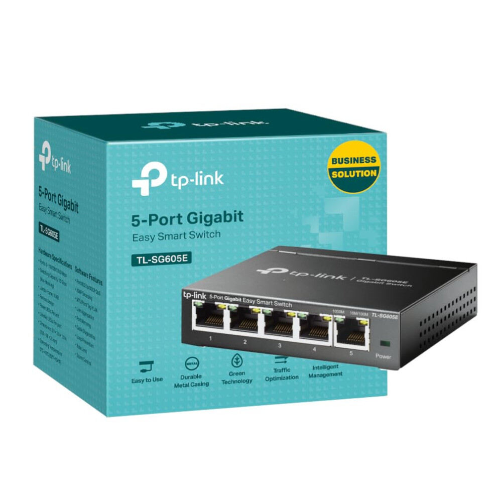 TL-SG605E 5 Port Gigabit Smart Switch, Network Switch, Power Saving, Plug & Play, Metal Case, Ethernet Switch, Ethernet Splitter, Centralized Cloud
