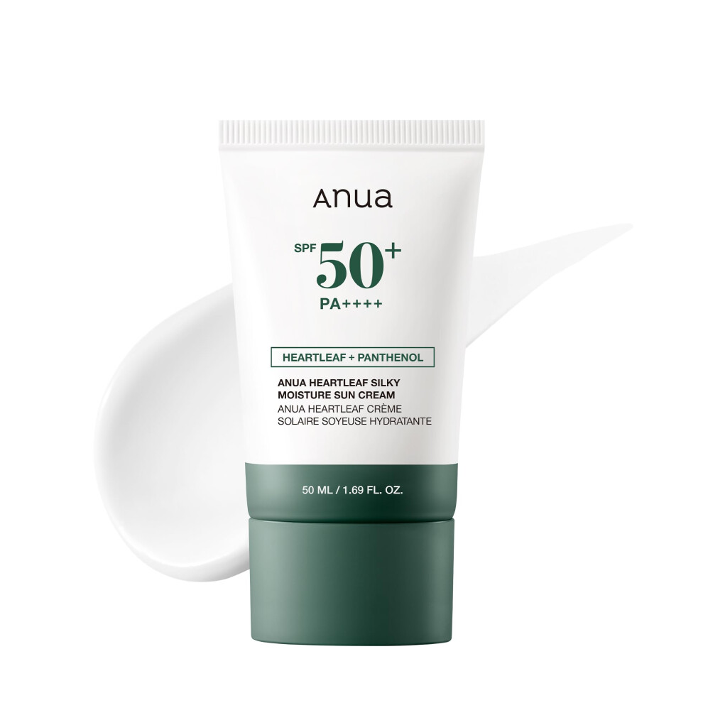 Anua Cream Heartleaf Silky Moisture Sun Spf 50 Pa++++, Korean Sunscreen For Face, Korean Skincare, Korean Makeup Base, Niacinamide, Fragrance Free,Travel