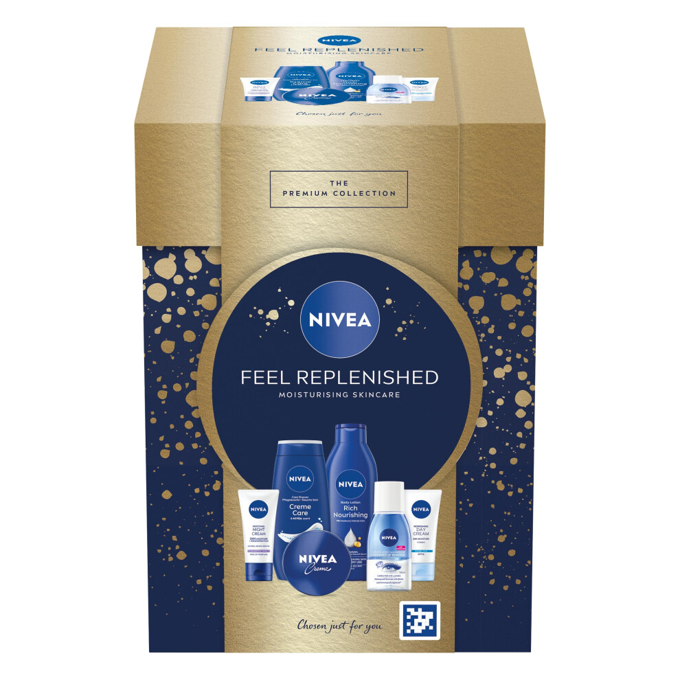 Feel Replenished Gift Set (6 Products), Skincare Women's Gift Set with Creme, Eye Make-Up Remover, Shower Cream, Body Lotion, SPF15 Day Cream, and