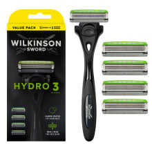- Hydro 3 Razor For Men Carbon Coated Blades Hydrating Gel & Skin Guards Razor Handle plus 5 Blades