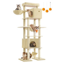 201 cm Tall Cat Tree, XXL Large Cat Tower for Indoor Cats, Multi-Level Cat Condo with 4 Scratching Posts, 2 Hammocks, a Perch, 2 Cat Caves, Anti-Tip