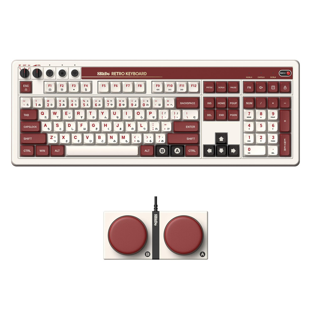 8Bitdo Retro 108 Mechanical Keyboard with 108 Keys and Integrated Numpad, Bluetooth/2.4G/USB-C Hot Swappable Wireless Gaming Keyboard for Windows and Android - ANSI US layout - Fami Edition - Image 5