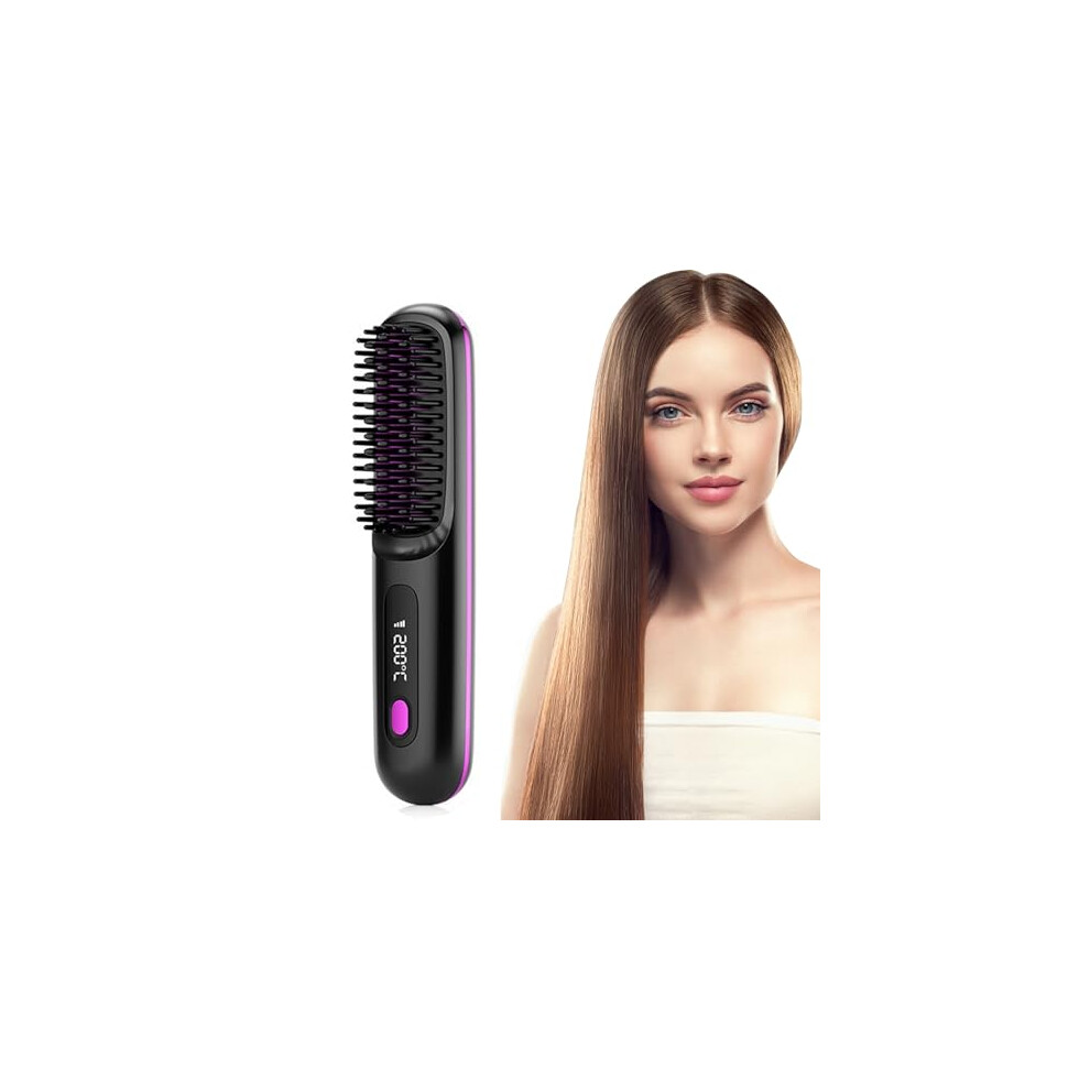 Cordless Hair Styler Straightener Brush, Portable 3 Temperature Adjustable 2 in 1 Hot Comb Brush for Women