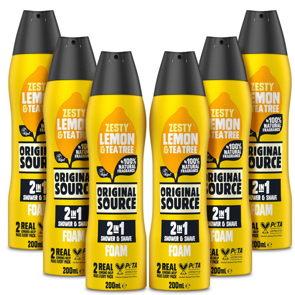 Lemon & Tea Tree 2 in 1 Shower and Shave Foam (Pack of 6)|100 Percent Natural Fragrance | Vegan, Cruelty Free, Paraben Free|Bulk Buy, 6 x 200ml