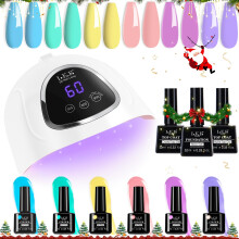 Gel Nail Polish Kit,LKE Gel Nail Polish Starter Kit with 72W UV Lamps for Gel Nails, 6 Colors Gel of Macaron Color Nail Polish with Glossy & Matte Top