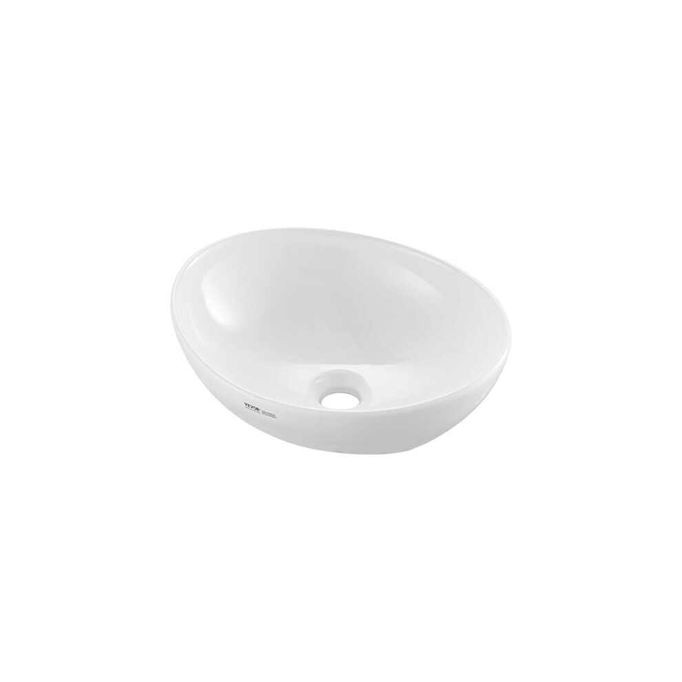 Oval Vessel Sink, 16" x 13.4" Bathroom Vessel Sink Bowl Countertop, White Ceramic Bathroom Sinks Above Counter, Bowl Sink with Modern Style,