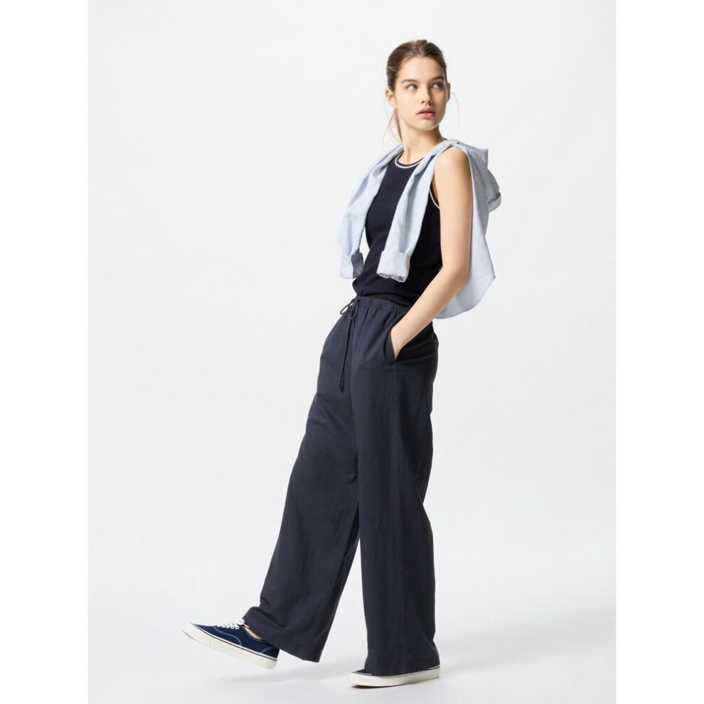 (69 NAVY/L) Uniqlo Japan Linen Blend Easy Pants