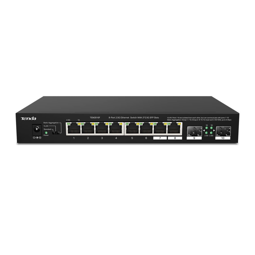 Tem2010f 10 Ports 2.5G Multi-Gigabit Unmanaged Switch, 2 Sfp Ports, Vlan, Static Aggregation, 50Gbps Switching Capacity, Desktop/Wall Mounting, Plug Black 6932849436266