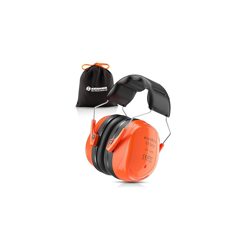 Workpro Ultra | Ear Defenders Â Adjustable Safety Earmuffs, Noise Cancelling Headphones, Snr 34 Db, Black/Orange Ear Protectors, Certified Ce, 4260576370280