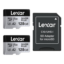Silver Plus 128GB 2-Pack Micro SD Card up to 205 MB/s, MicroSDXC UHS-I Memory Card with Adapter, C10, U3, A2, V30, Full HD, 4K UHD, High Speed TF Card