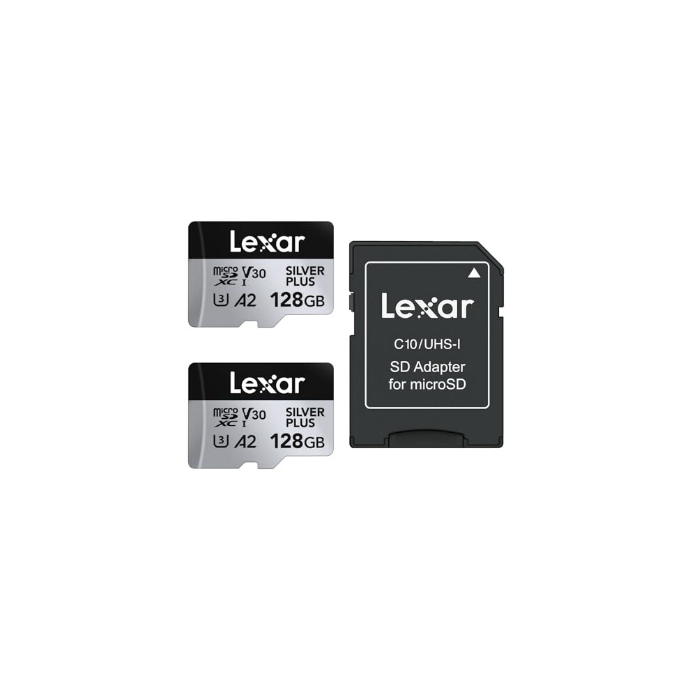 Silver Plus 128GB 2-Pack Micro SD Card up to 205 MB/s, MicroSDXC UHS-I Memory Card with Adapter, C10, U3, A2, V30, Full HD, 4K UHD, High Speed TF Card