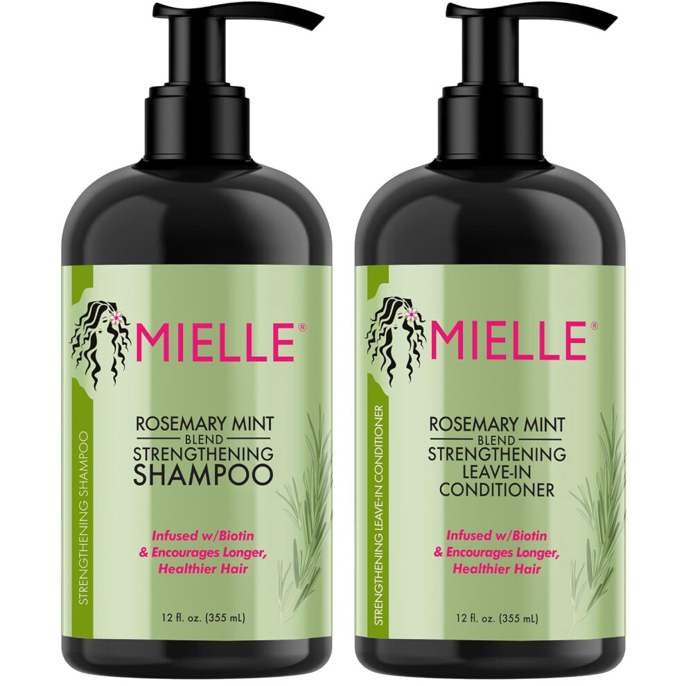 Rosemary Mint Strengthening Shampoo and Leave-In Conditioner Infused with Biotin, Cleanses and Helps Strengthen Weak and Brittle Hair, 12 Ounces