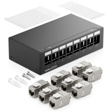 8 Port Patch Panel Set Patch Field Distribution Panel 1HE + 4x RJ45 Keystone Jack Modules STP CAT6a Compatible with CAT5 CAT6 CAT7 Installation Cable