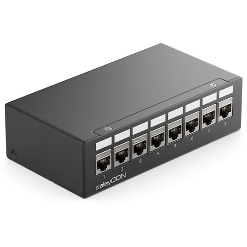 8 Port Patch Panel Set Patch Field Distribution Panel 1HE + 4x RJ45 Keystone Jack Modules STP CAT6a Compatible with CAT5 CAT6 CAT7 Installation Cable 1