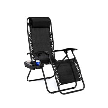 Zero Gravity Chair, Outdoor Garden Sunloungers, Sturdy Textoline, Reclining Garden Chairs with Cup Holder and Pillow Headrest - Black