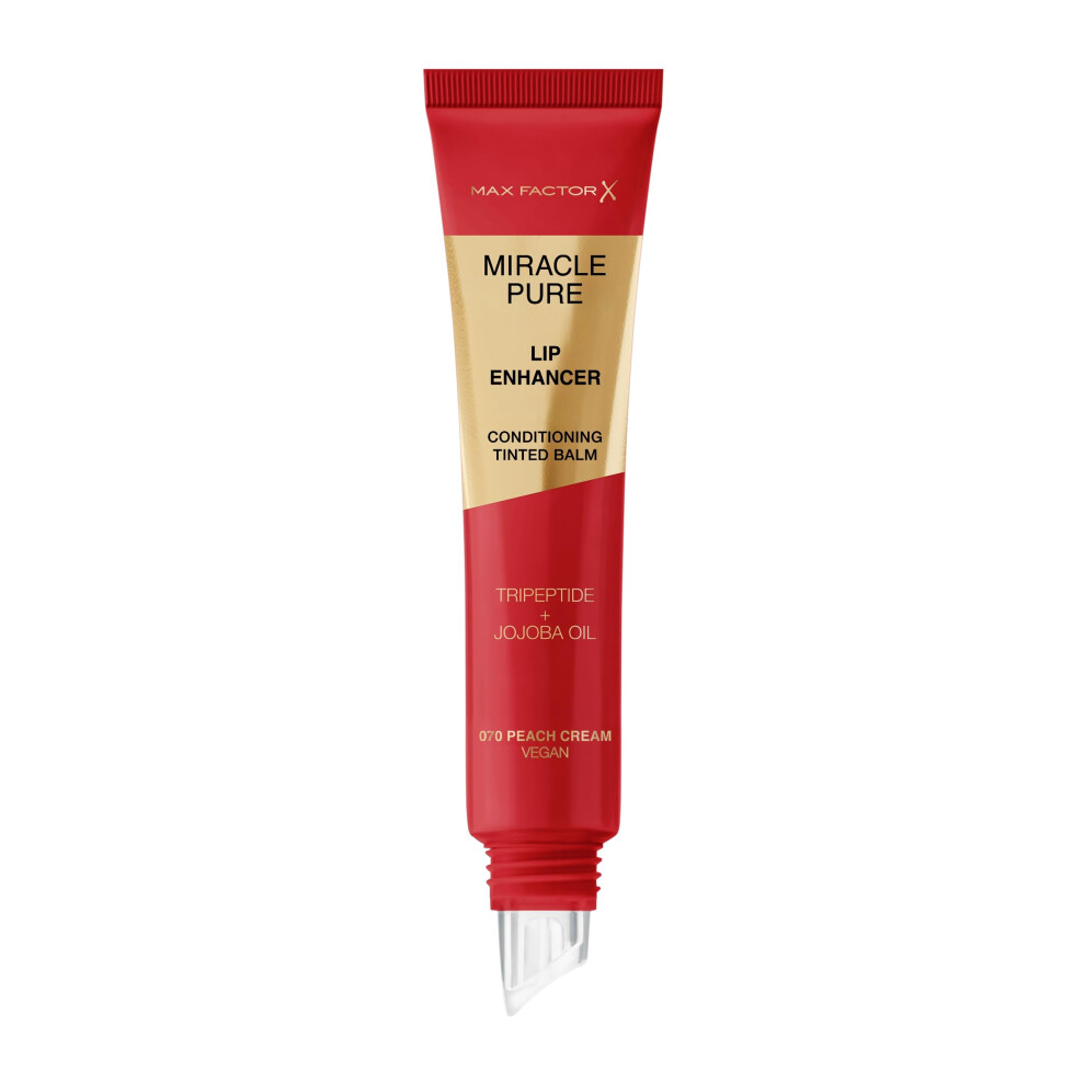 Miracle Pure Lip Enhancer, 070 Peach Cream, Conditioning Tinted Lip Balm, Glossy Colour Tint, With Jojoba Oil & Tripeptide, Vegan