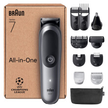 All-in-One Series 7 Grooming Kit, 12in1, ProBlade & AutoSense, 120 Min, SkinGuard & Beard Fading, AquaGrip for Under Water Use, AIO7545, Grey