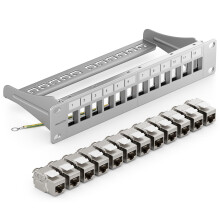 12 Port CAT7 Patch Panel Set Patch Panel Distribution Panel Modular 1 U 10 Inch Rack Mounting + 12x CAT 7 Keystone Module RJ45 LAN Network 10 Gbit/s