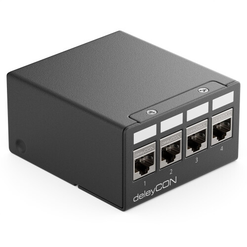 4 Port Patch Panel Set Patch Field Distribution Panel 1HE + 4x RJ45 Keystone Jack Modules STP CAT6a Compatible with CAT5 CAT6 CAT7 Installation Cable 1