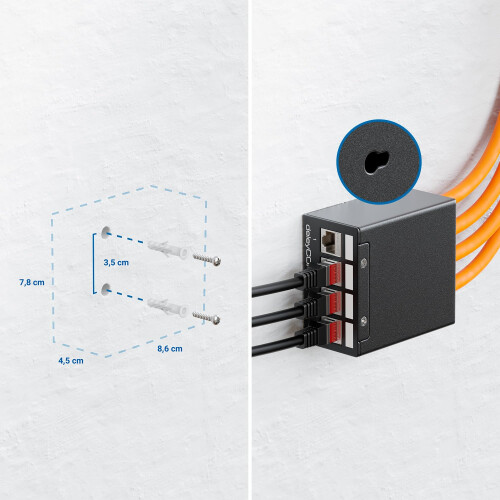 4 Port Patch Panel Set Patch Field Distribution Panel 1HE + 4x RJ45 Keystone Jack Modules STP CAT6a Compatible with CAT5 CAT6 CAT7 Installation Cable 2