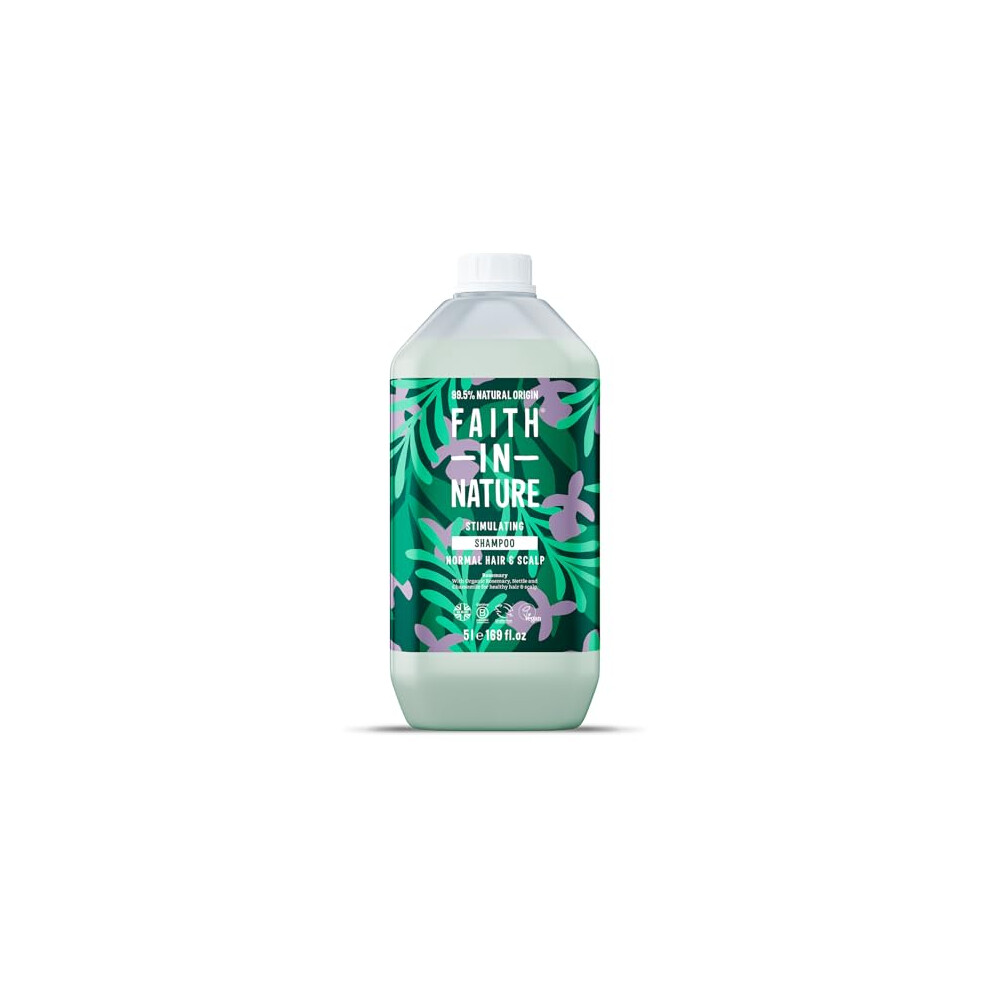 Natural Rosemary Shampoo, Stimulating for Normal Hair & Scalp, Vegan & Cruelty Free, No SLS, Silciones or Parabens, 5L Refill Pack