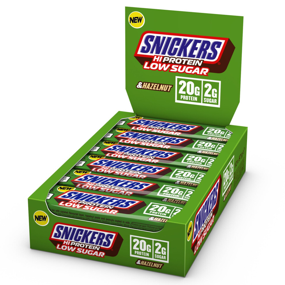 - High Protein Bars | Low Sugar, Only 2g of Sugar per bar, Hazelnut and Milk Chocolate Flavour, 12 x 57g Box, 20g Protein