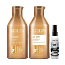 PACK All Soft Shampoo 300ml, All Soft Conditioner 300ml and One United 30ml