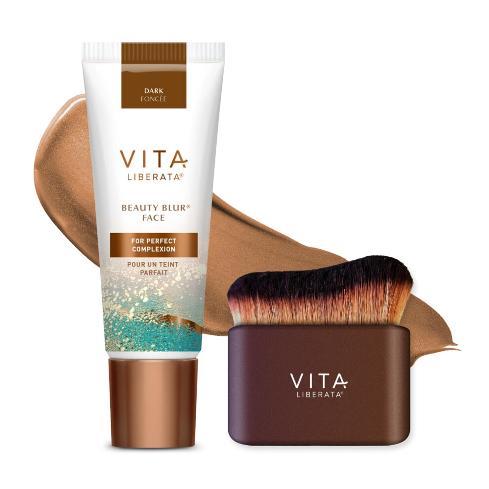 Beauty Blur Dark 30ml & Brush Bundle, BB/CC Cream, Hydrating complexion booster, Radiant Glow & Flawless Finish, Colour Corrector, Tinted Primer,