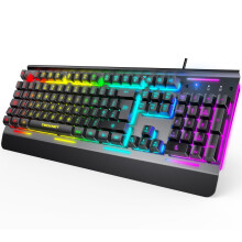 RGB Gaming Keyboard, 105 Keys, All-Metal Panel, 15-Zone RGB Backlighting, Quiet & Comfortable, 25 Anti-ghosting Keys, IP32 Water & Dust Resistant, USB
