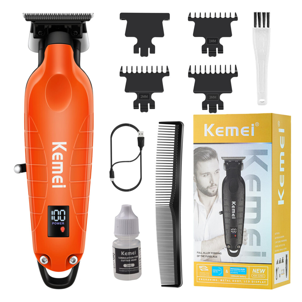 2293 Professional Hair/Beard Trimmer for Men Zero Gapped Hair Clippers for Barber with T Blade, Cordless Rechargeable, Orange