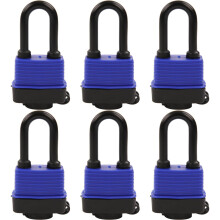 SEPOX 6-Pack Set 44MM Weatherproof Outdoor Padlock Keyed Alike, Heavy Duty Steel Lock Body with Blue Cover Waterproof, Long Shank, 6 Locks with Same