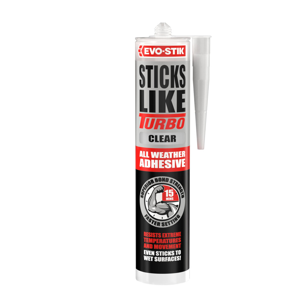 Sticks Like Turbo CLEAR Adhesive, All Weather, Fast Setting, Extreme Temperature & Movement Resistant, CLEAR, 290ml