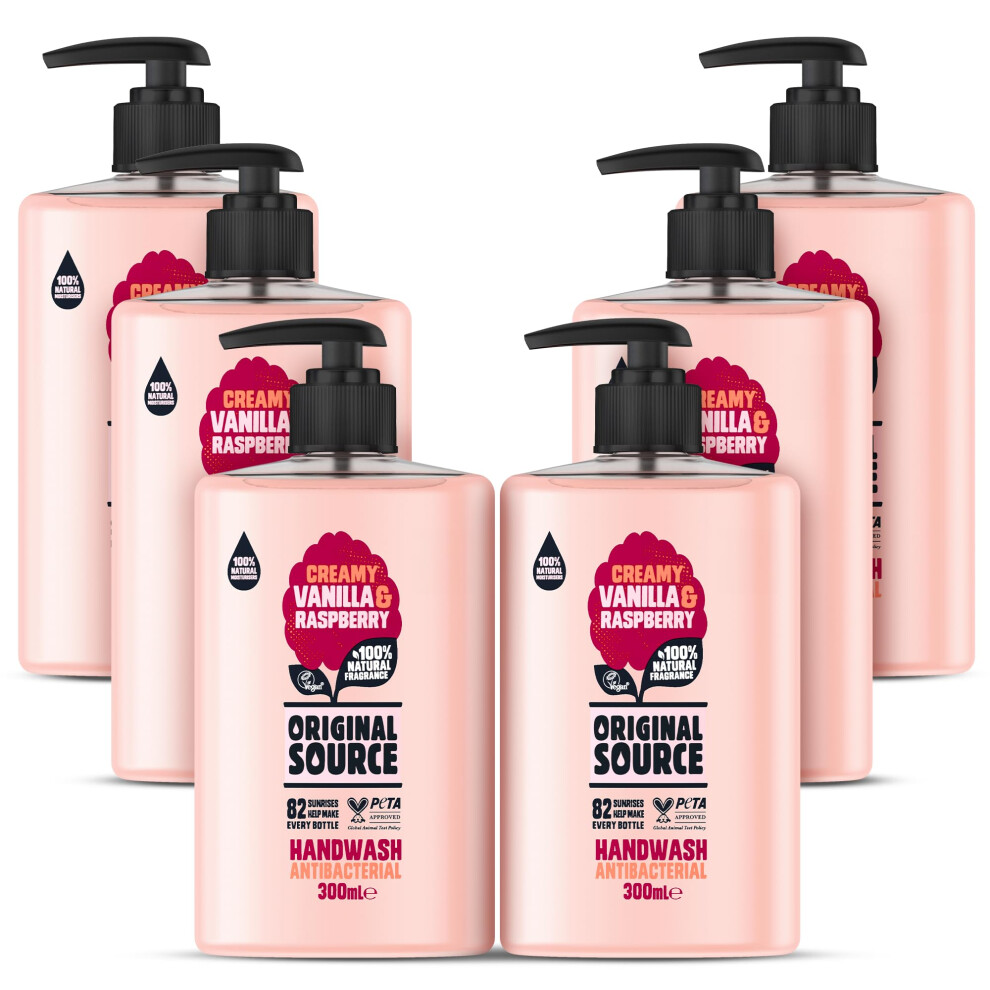 Vanilla Milk and Raspberry Handwash with 100% Natural Fragrance, Vegan Handwash, Antibacterial, Natural Moisturisers, Multipack of 6 x 300 ml