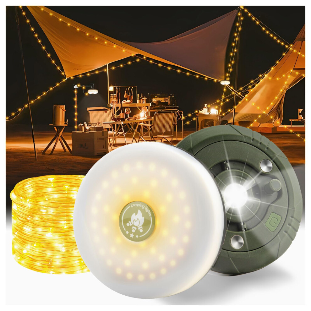 Camping String Lights 66FT/20M LED Outdoor String Light with 5 Light Modes Portable 2 in 1 Waterproof Rechargeable Camping Lanterns for Camping Yard