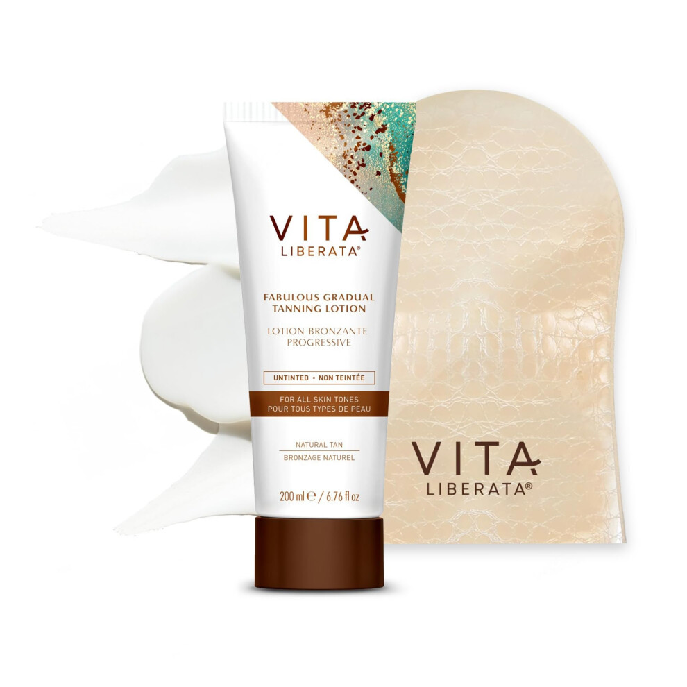 Fabulous Gradual Tanning Lotion 200ml & Mitt Bundle, Super Hydrating Hyaluronic Acid, Designed for Face & Body, Buildable Formula, Streak Free,