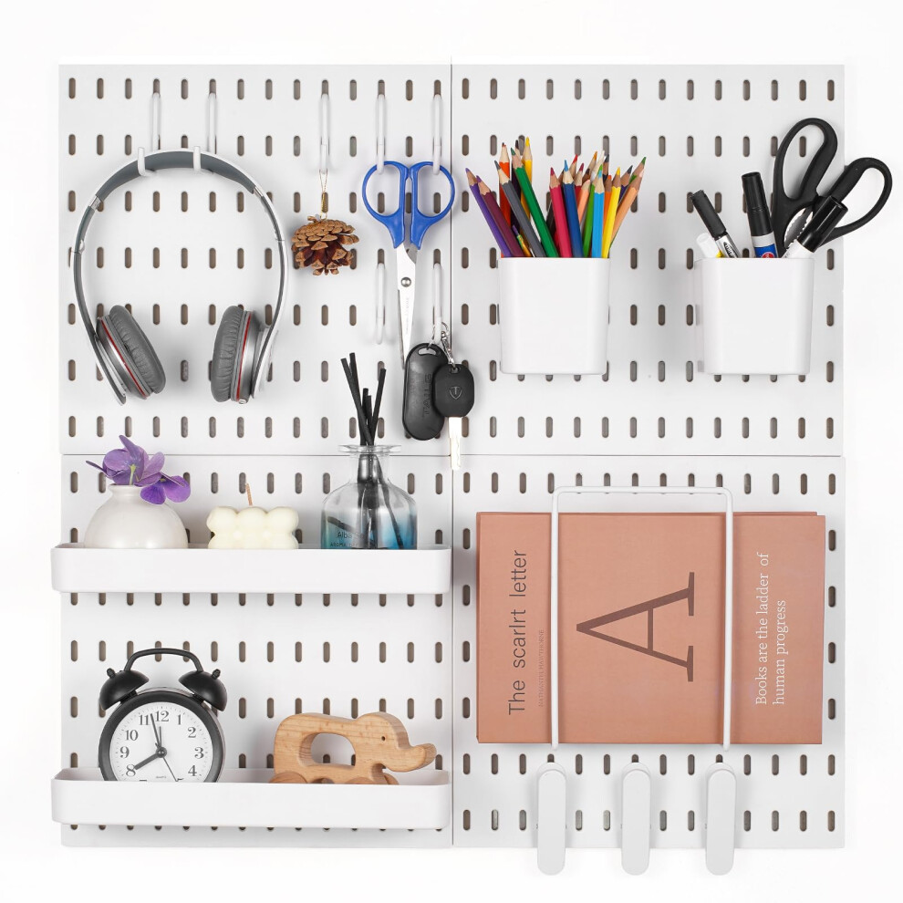 Pegboard Combination Kit, 11" x 11" Plastic Pegboard, 4 Panels, Peg Board Wall Organizer Kit with Accessories, for Garage Tool Storage Kitchen Living