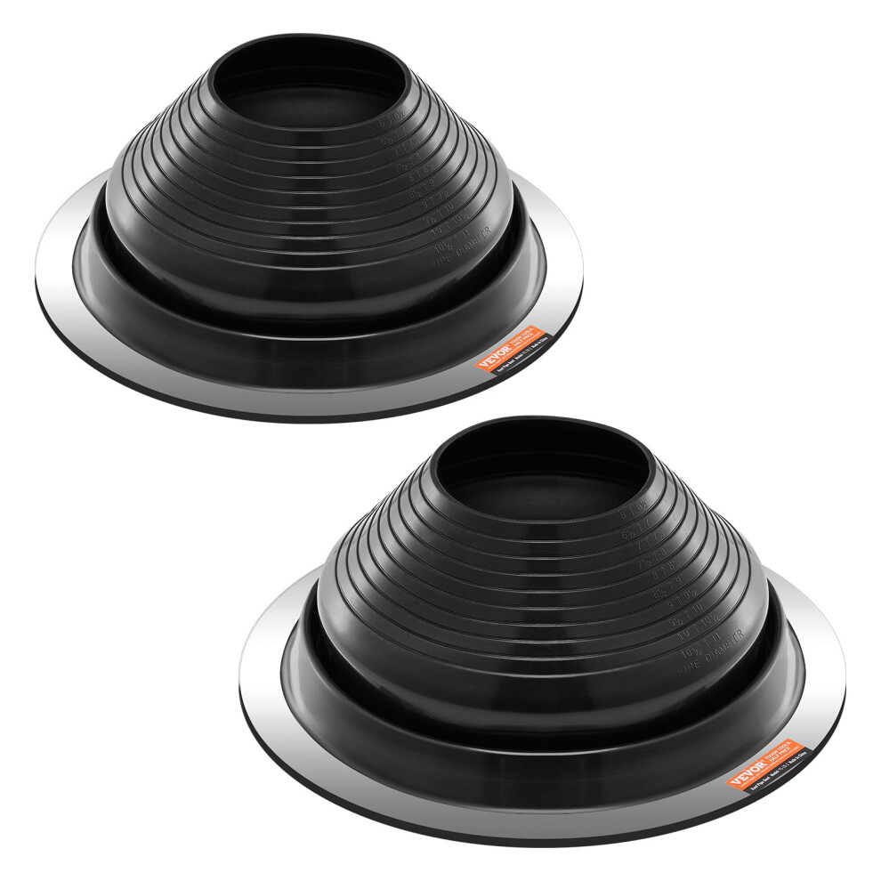 2 Pcs Roof Pipe Flashing Boots, Fit Pipe OD 6" to 11", Flexible EDPM Roofing Jack Pipe Flashing, High Temp -67 to 212, Endurable Round Metal