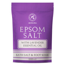 Epsom Bath Salt with Lavender Essential Oil 1000 g - Concentrated Magnesium Sulphate - Pure & Natural Epsom Salt - Soothing & Relieves Fatigue -