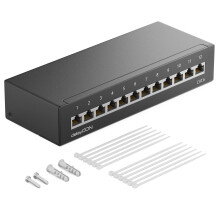 CAT 6 Patch Panel Distribution Panel 12 Port 1HE Desktop & Wall Mounted Shielded 12x RJ45 Socket LAN Network Installation Cable TIA568A TIA568B RAL