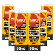 Mens 3in1 Mango & Orange Peel Shower Gel, 100 Percent Natural Fragrance, Vegan, Cruelty Free, Paraben Free, Bulk Buy, Pack of 6 x 500 ml
