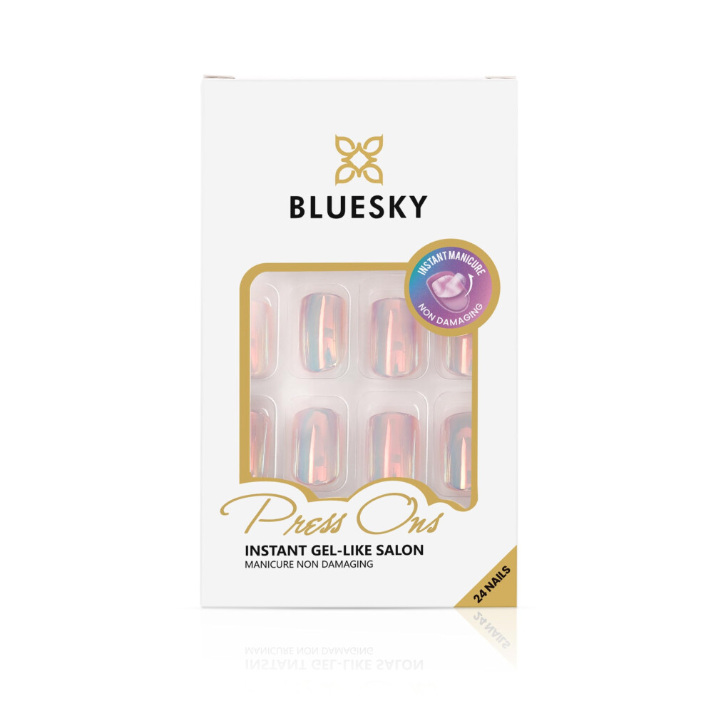 Press On Nails - Square Tip - Mirror Glaze False Nails With Glue Tabs, 24Pcs Press On Nails in Various Sizes, Fake Nails for Women