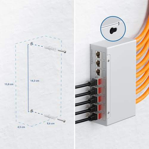 8 Port Patch Panel Set Patch Field Distribution Panel 1HE + 4x RJ45 Keystone Jack Modules STP CAT6a Compatible with CAT5 CAT6 CAT7 Installation Cable 2