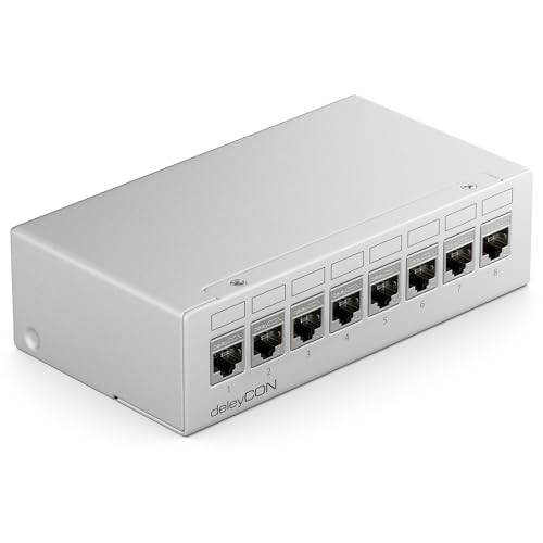 8 Port Patch Panel Set Patch Field Distribution Panel 1HE + 4x RJ45 Keystone Jack Modules STP CAT6a Compatible with CAT5 CAT6 CAT7 Installation Cable 1