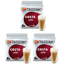 Tassimo Costa Latte Coffee Pods 16 discs - (Pack of 3, Total 48 discs, 24 Drinks)
