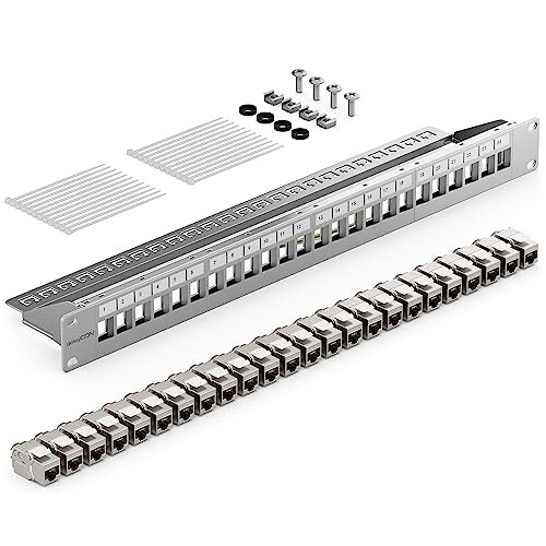 24 Port CAT7 Patch Panel Set Patch Panel Distribution Panel Modular 1 U 19 Inch Rack Mounting + 24x CAT 7 Keystone Module RJ45 LAN Network 10 Gbit/s 1