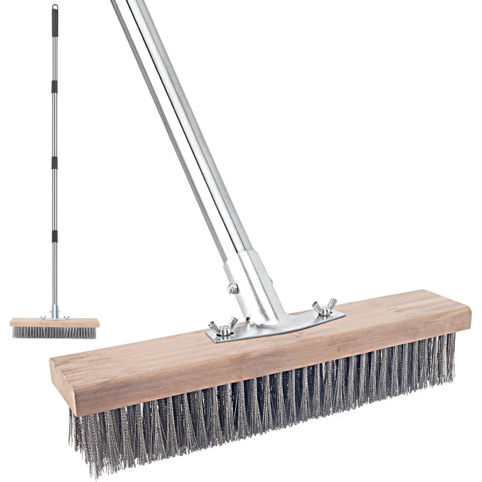 Kefanta Wire Scrub Weed Brush With Long Handle For Deck, Concrete, Patio Floor Cleaning, Heavy Duty Stiff Metal Bristle Scrubber Broom For Garden Outdoor Moss