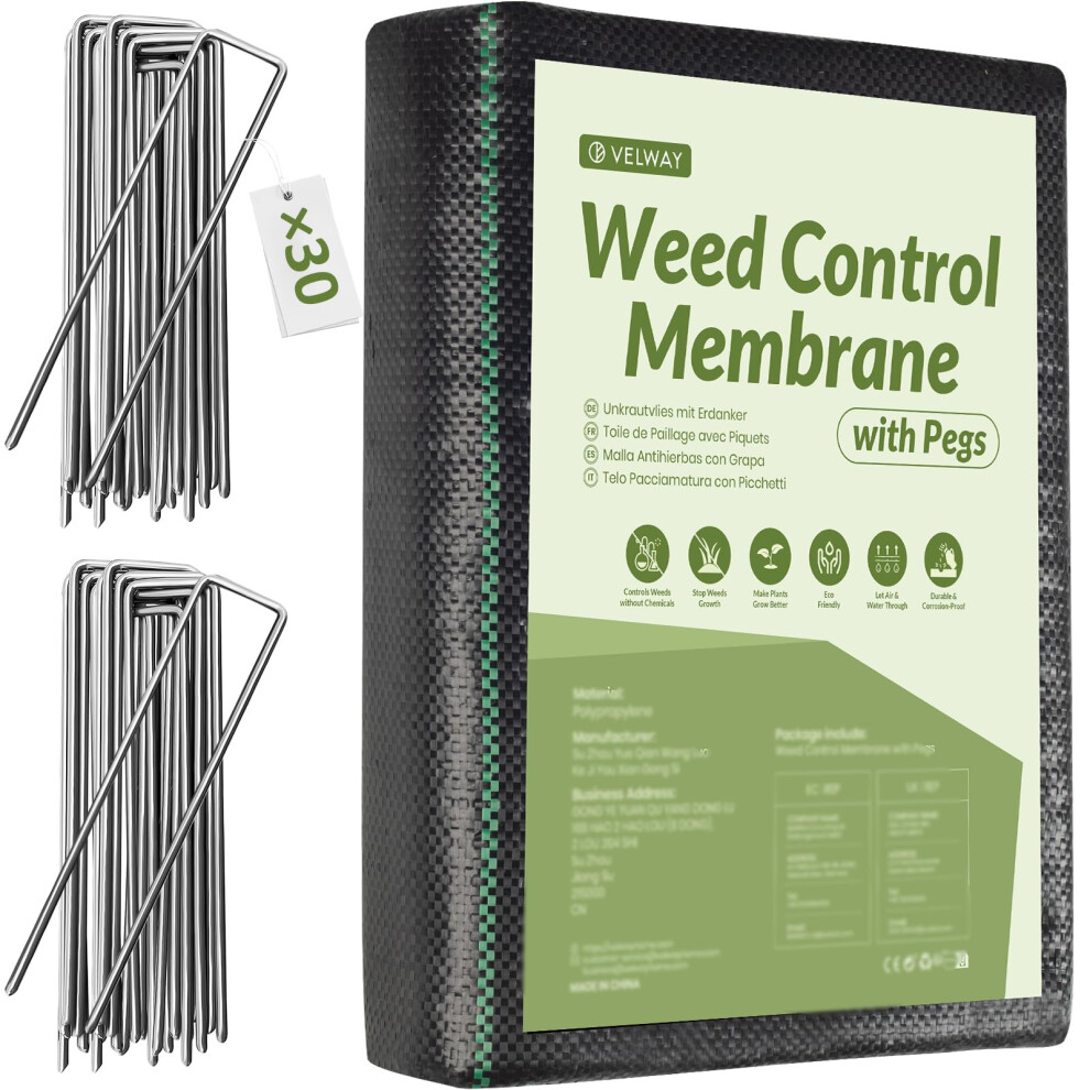 Velway Weed Control Membrane 1X10m - With 30 Garden Pegs Heavy Duty Weed Control Barrier Fabric Landscaping Ground Cover Weed Suppressant Membrane For