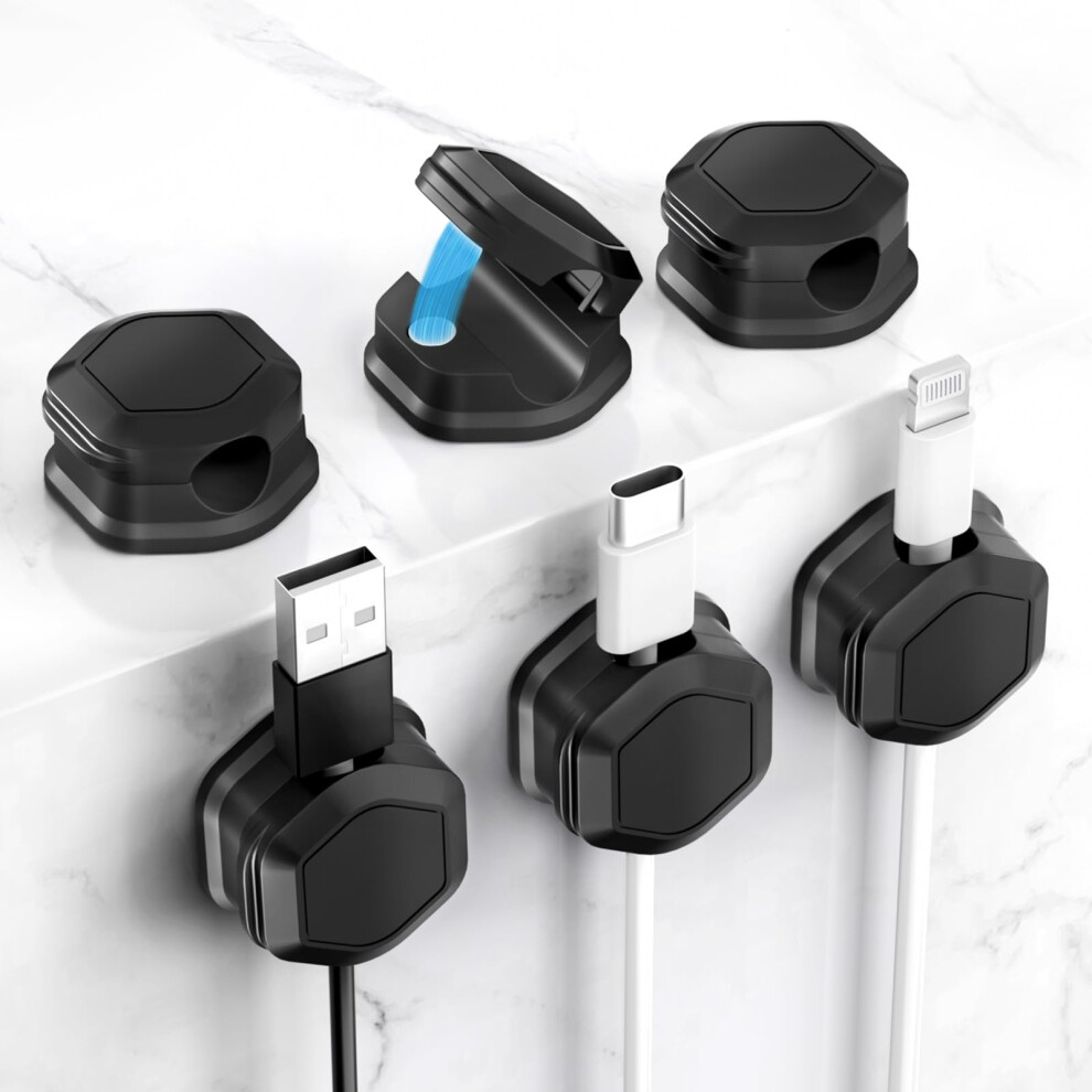 Magnetic Cable Clips (6 Pack) - Self Adhesive Cable Organisers for Desk, Home, Office & Car - Cable Tidy for Charging Cables, USB Cords, Mouse &