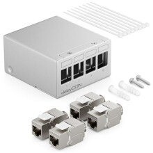 4 Port Patch Panel Set Patch Field Distribution Panel 1HE + 4x RJ45 Keystone Jack Modules STP CAT6a Compatible with CAT5 CAT6 CAT7 Installation Cable